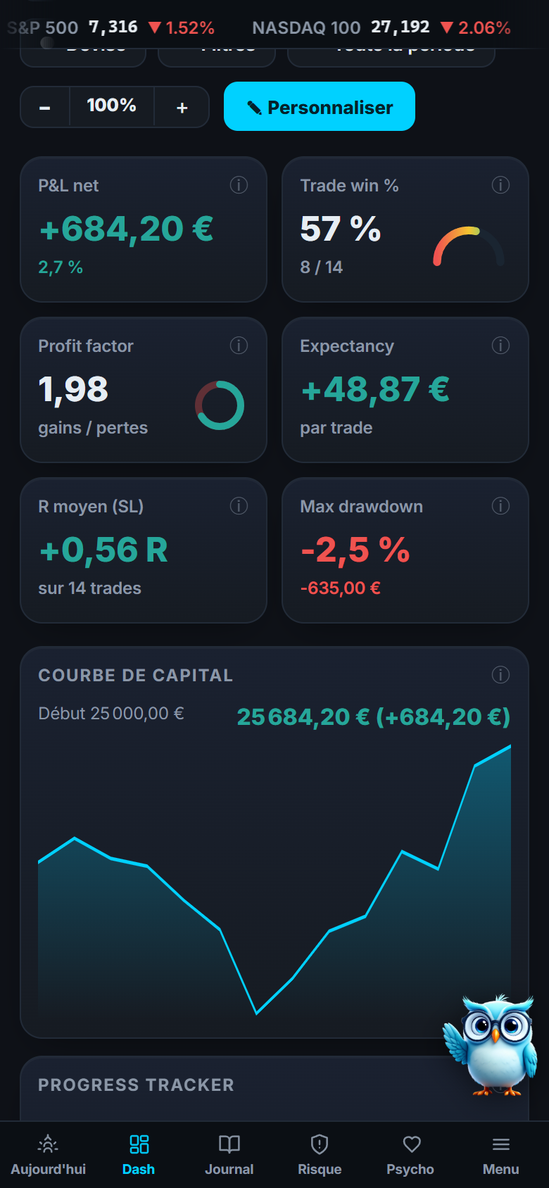 Tradoshi sur mobile : dashboard et bottom-nav